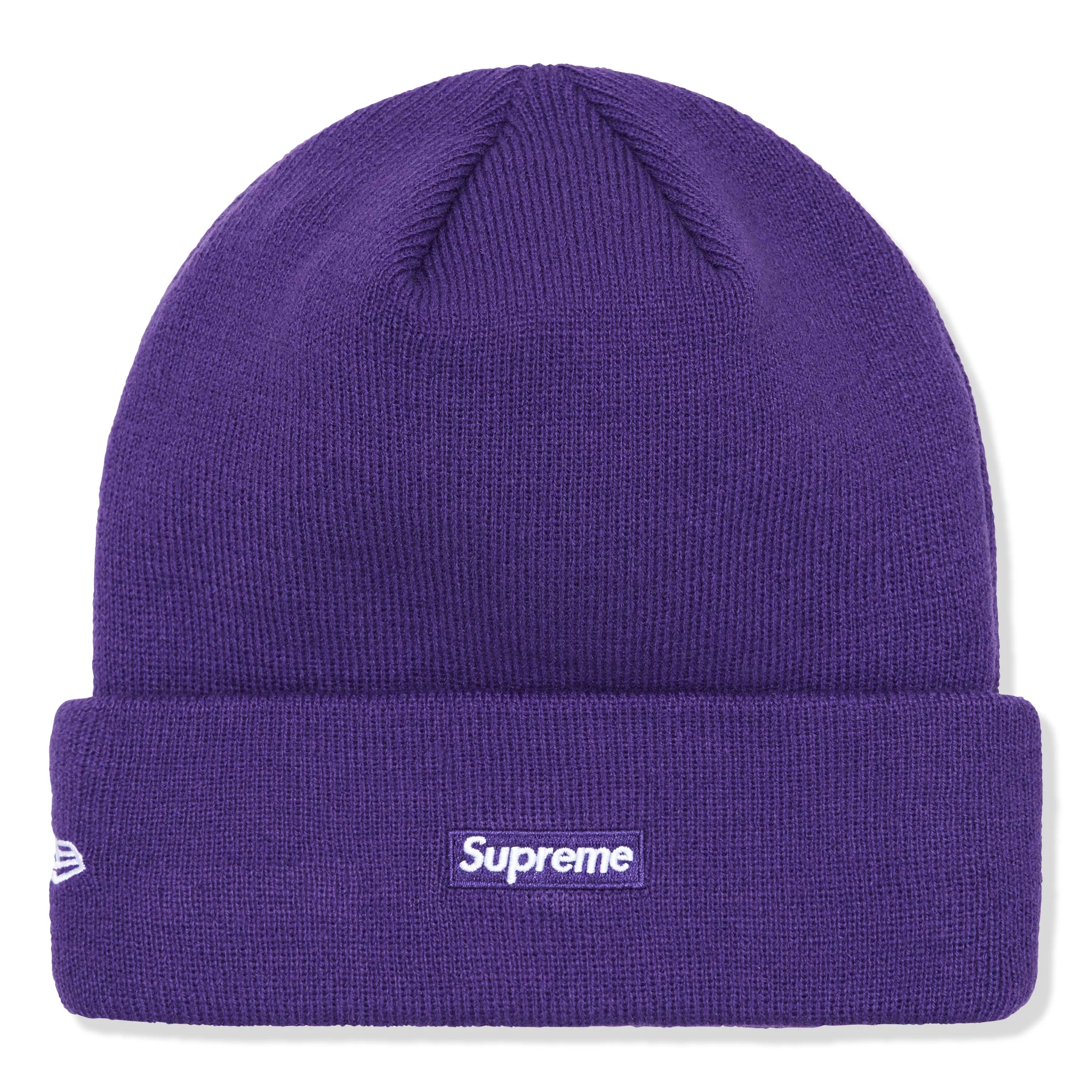 Back view of Supreme New Era Script Logo Purple Beanie (FW24) FW24BN66 PURPLE