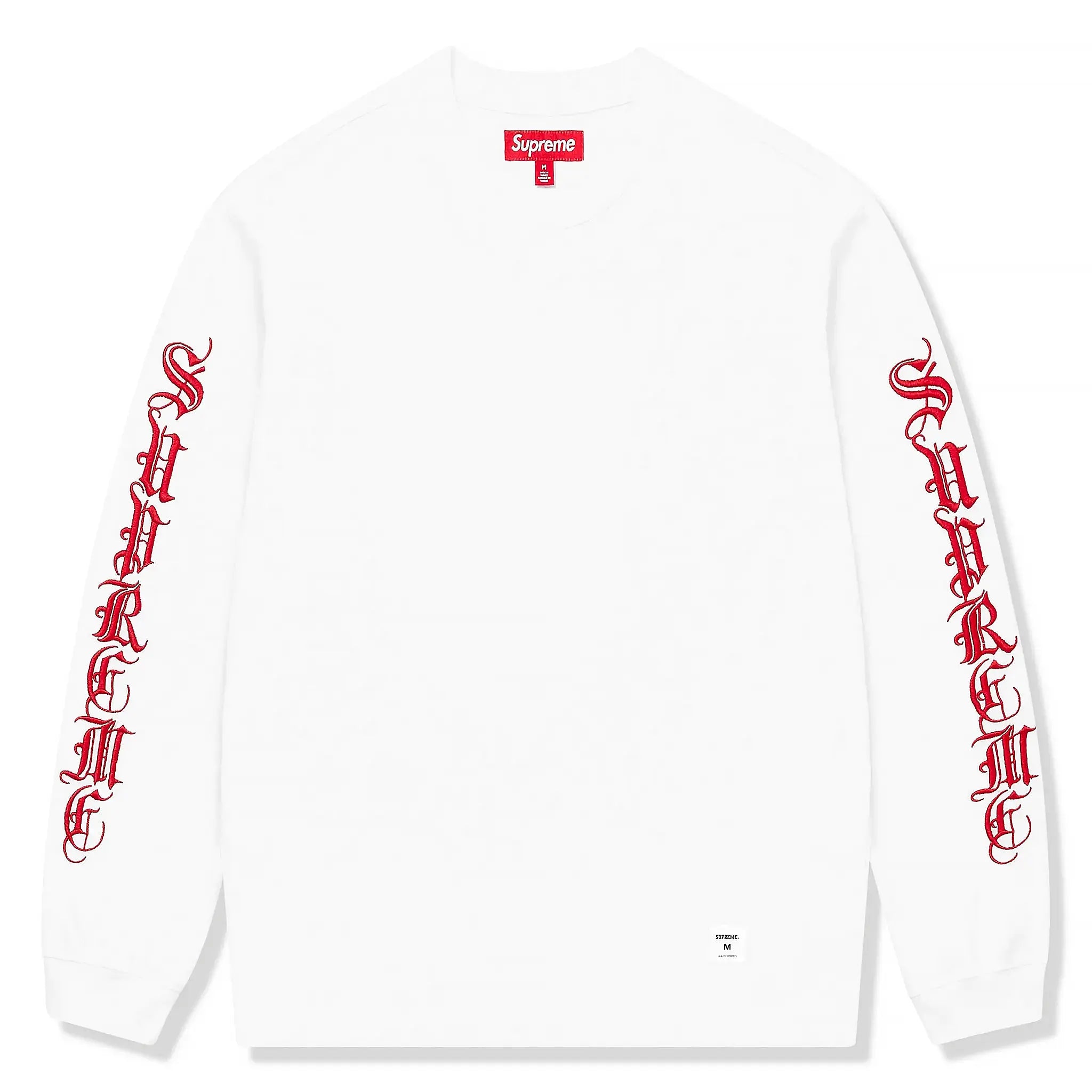 Front view of Supreme Old English Long-Sleeved White T Shirt FW24KN32 WHITE