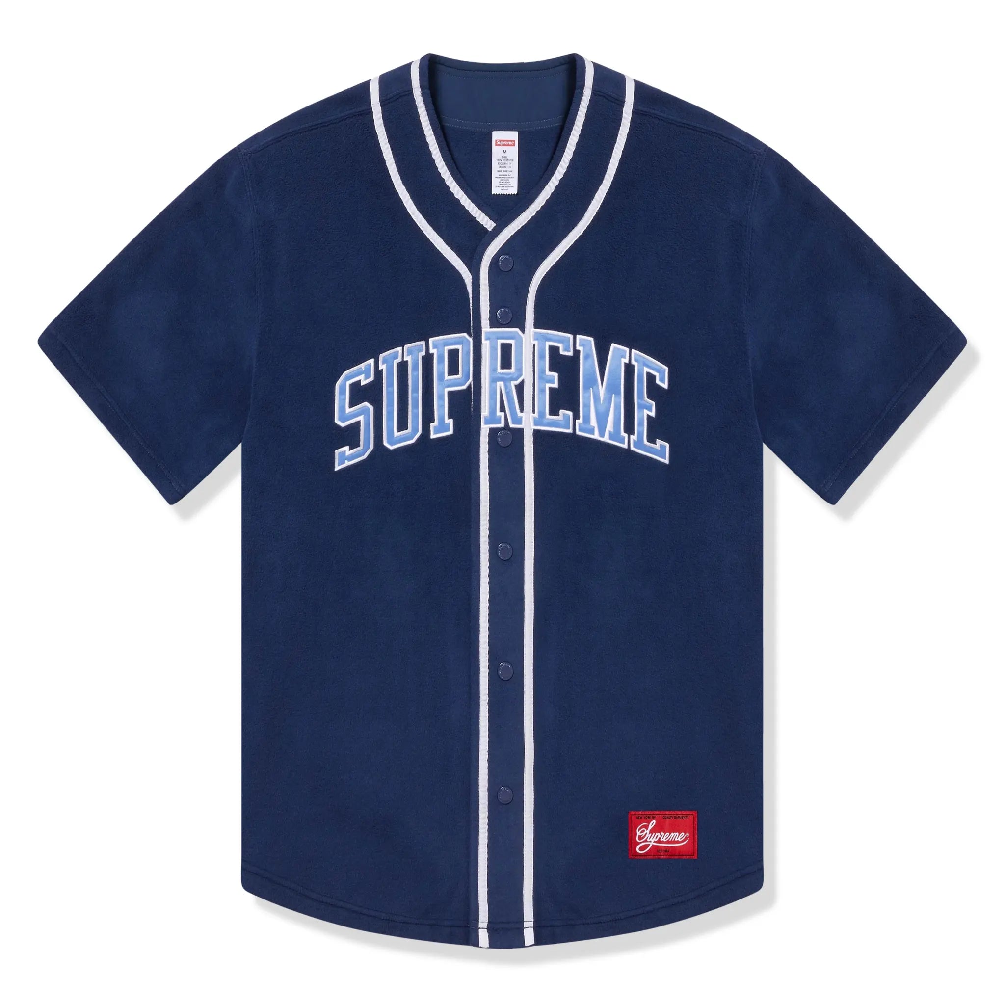 Front view of Supreme Polartec Navy Baseball Jersey FW24KN7 NAVY