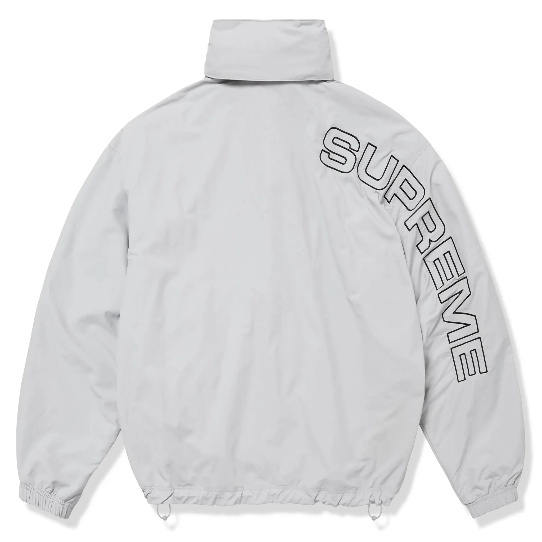 Back view of Supreme Spellout Embroidered Grey Track Jacket (FW24)