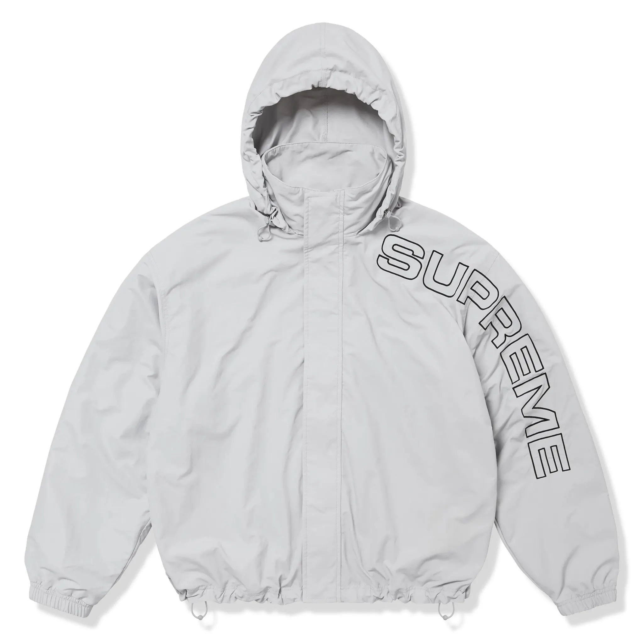 Front view of Supreme Spellout Embroidered Grey Track Jacket (FW24)