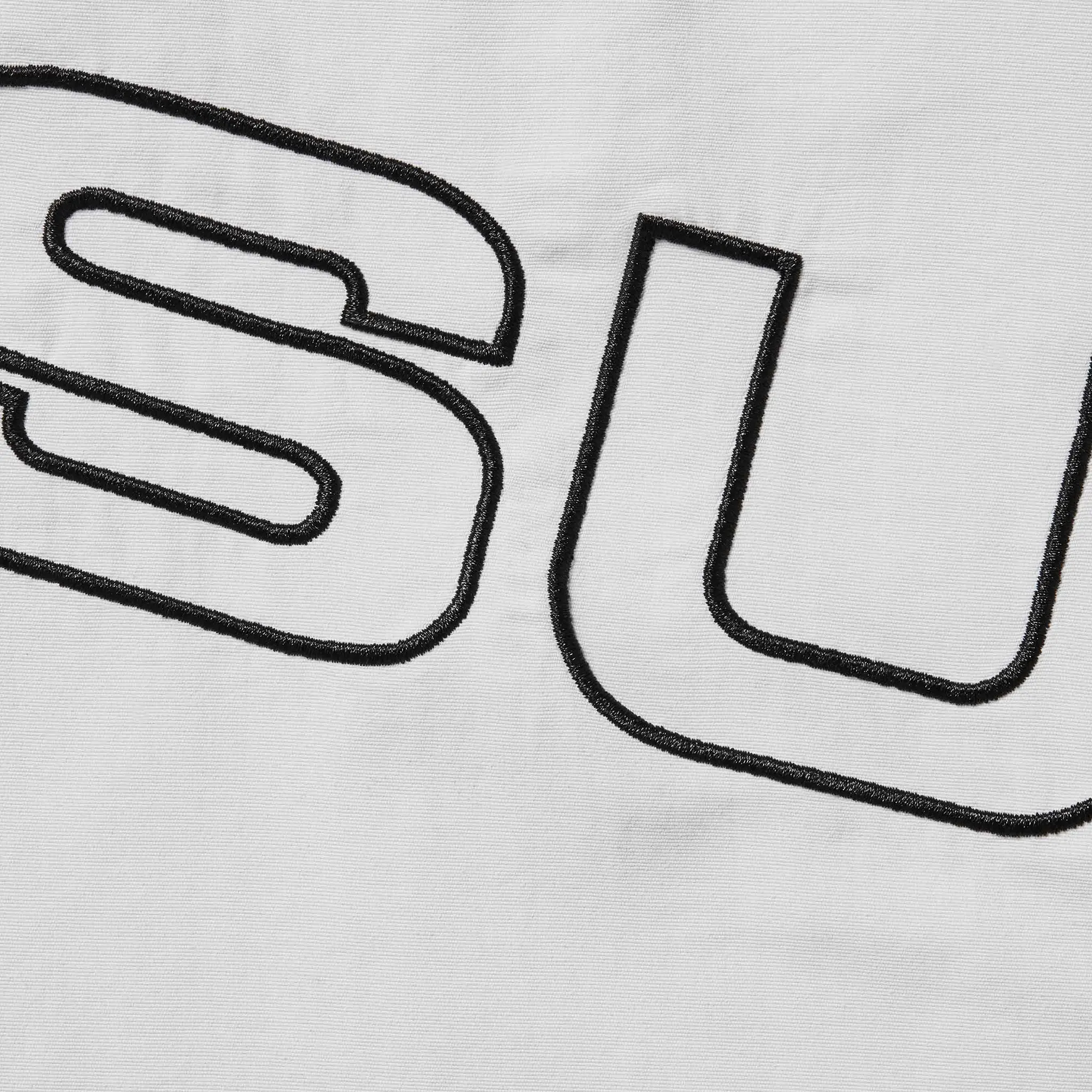 CLose up of Supreme Spellout Embroidered Grey Track Jacket (FW24)