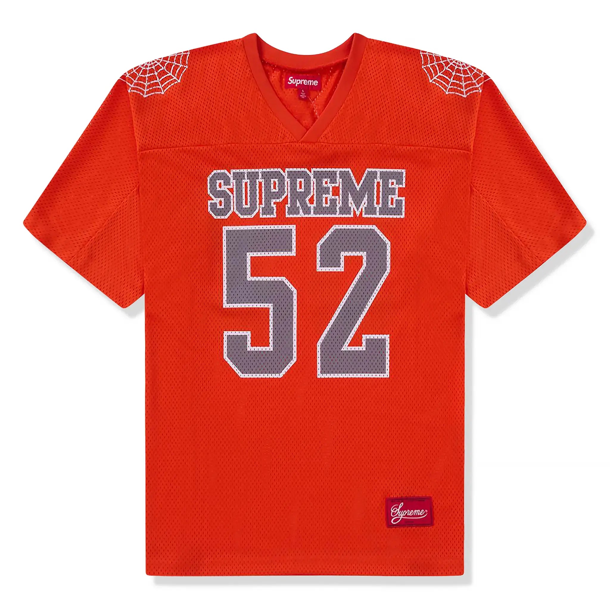 Front view of Supreme Spiderweb Orange Football Jersey SS24KN63 ORANGE