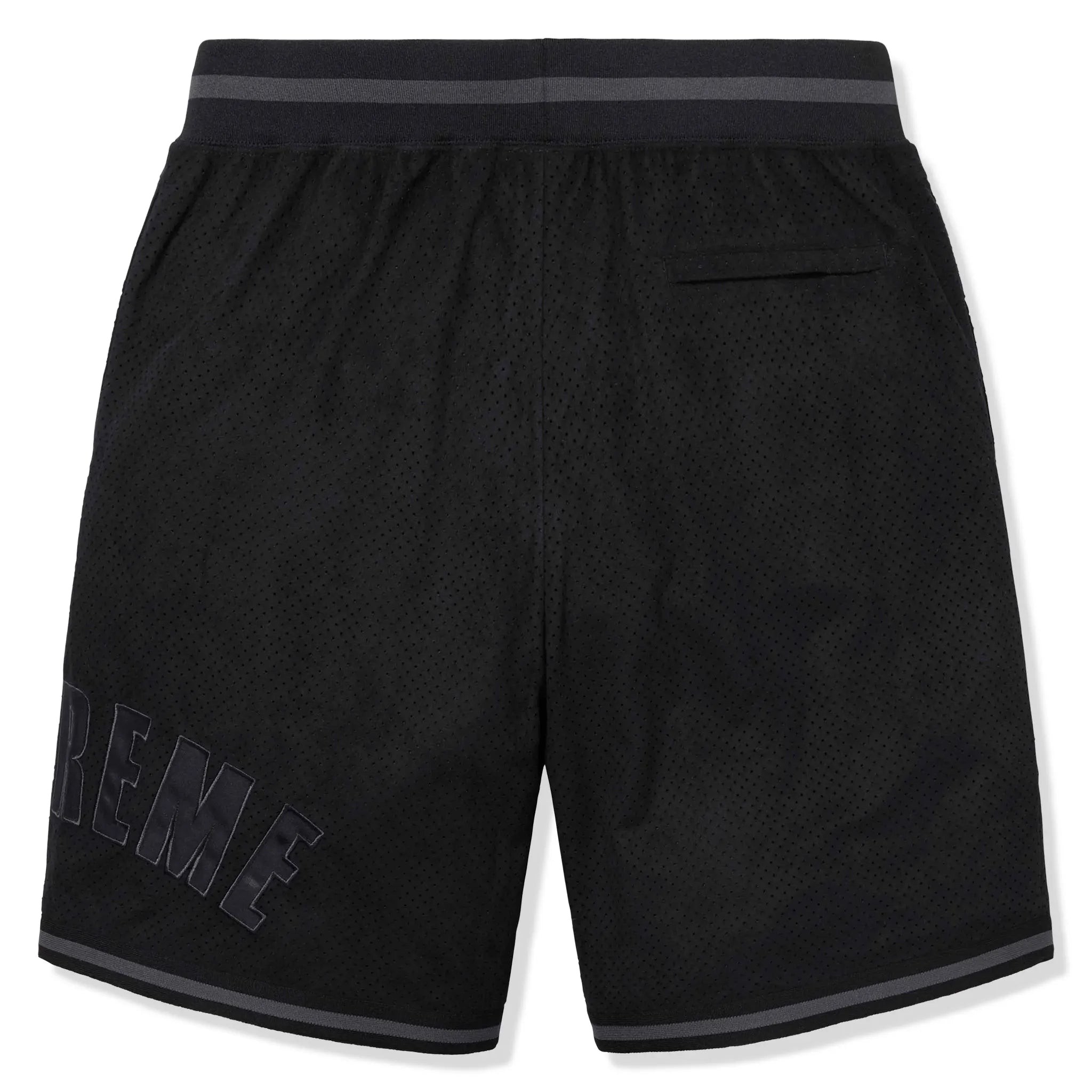 Back view of Supreme Ultrasuede Mesh Baseball Black Shorts