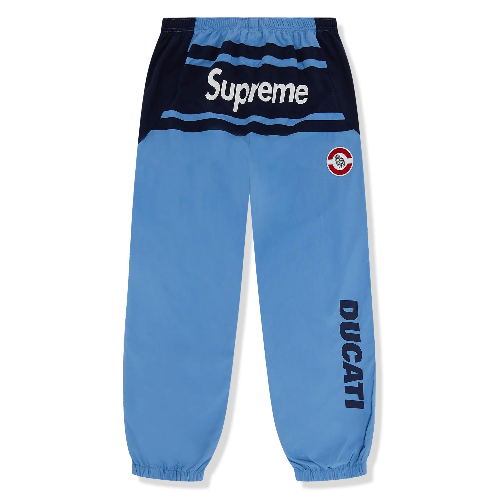 Back view of Supreme x Ducati Light Blue Track Pants