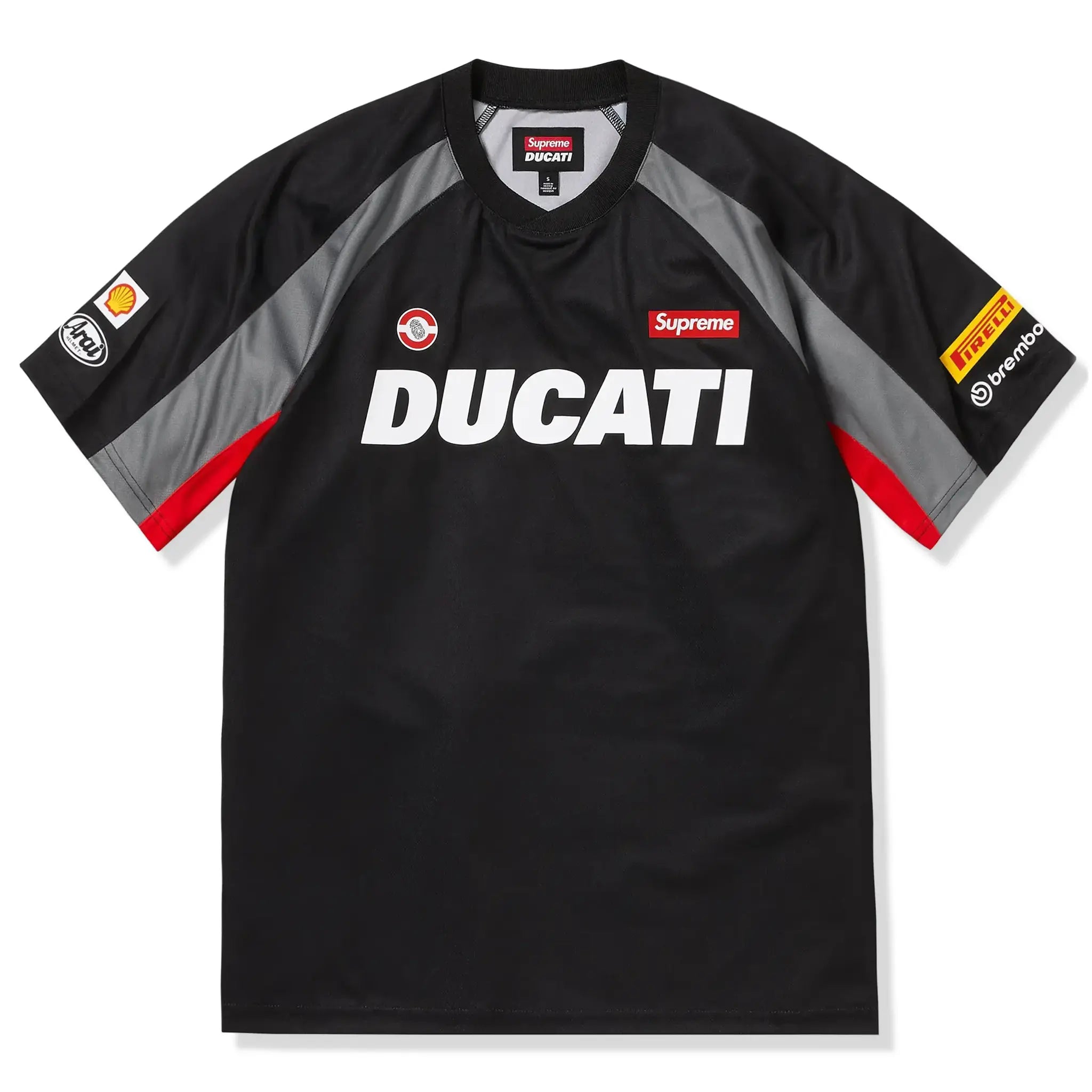 Front view of Supreme x Ducati Soccer Black Jersey SS24KN47