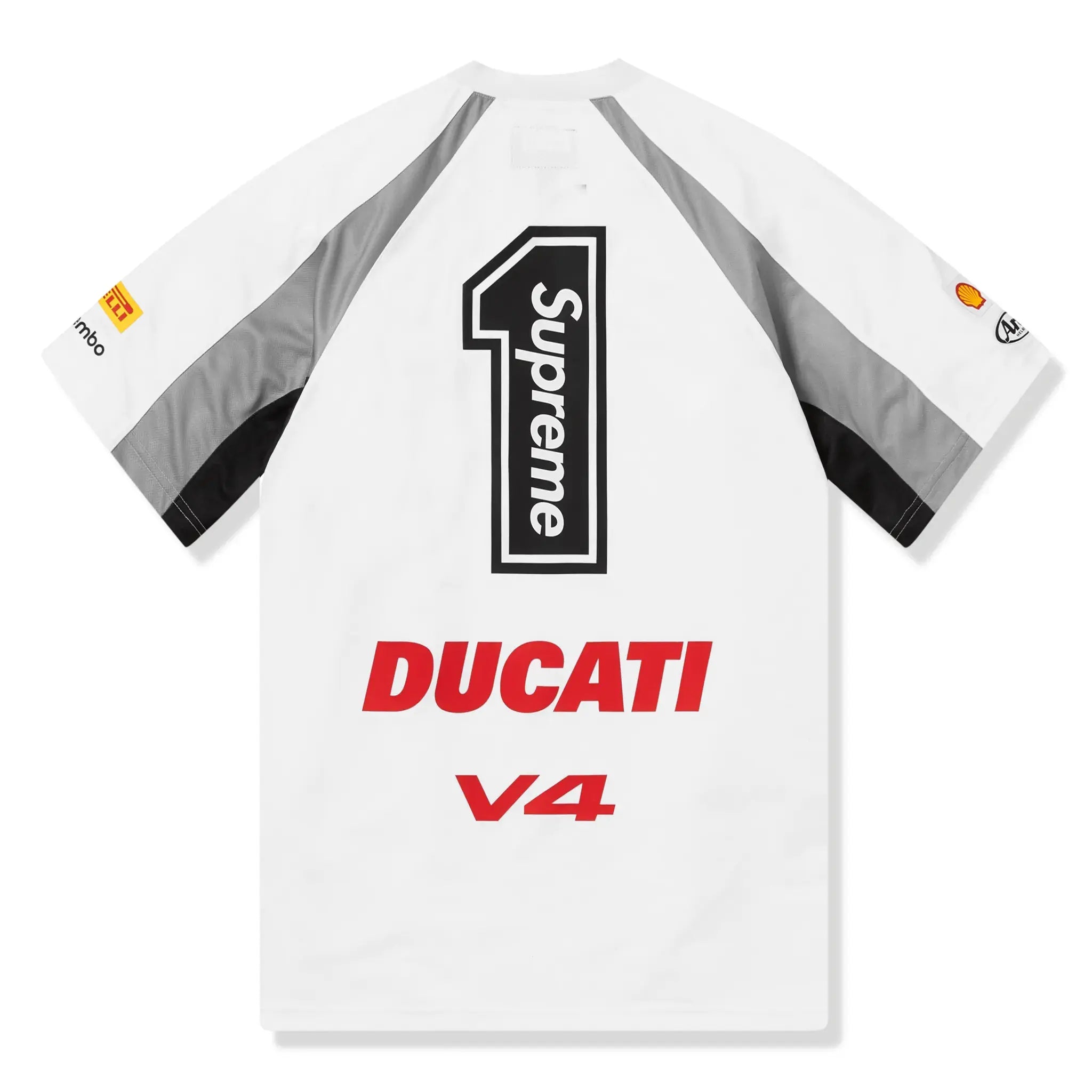 Back view of Supreme x Ducati Soccer White Jersey