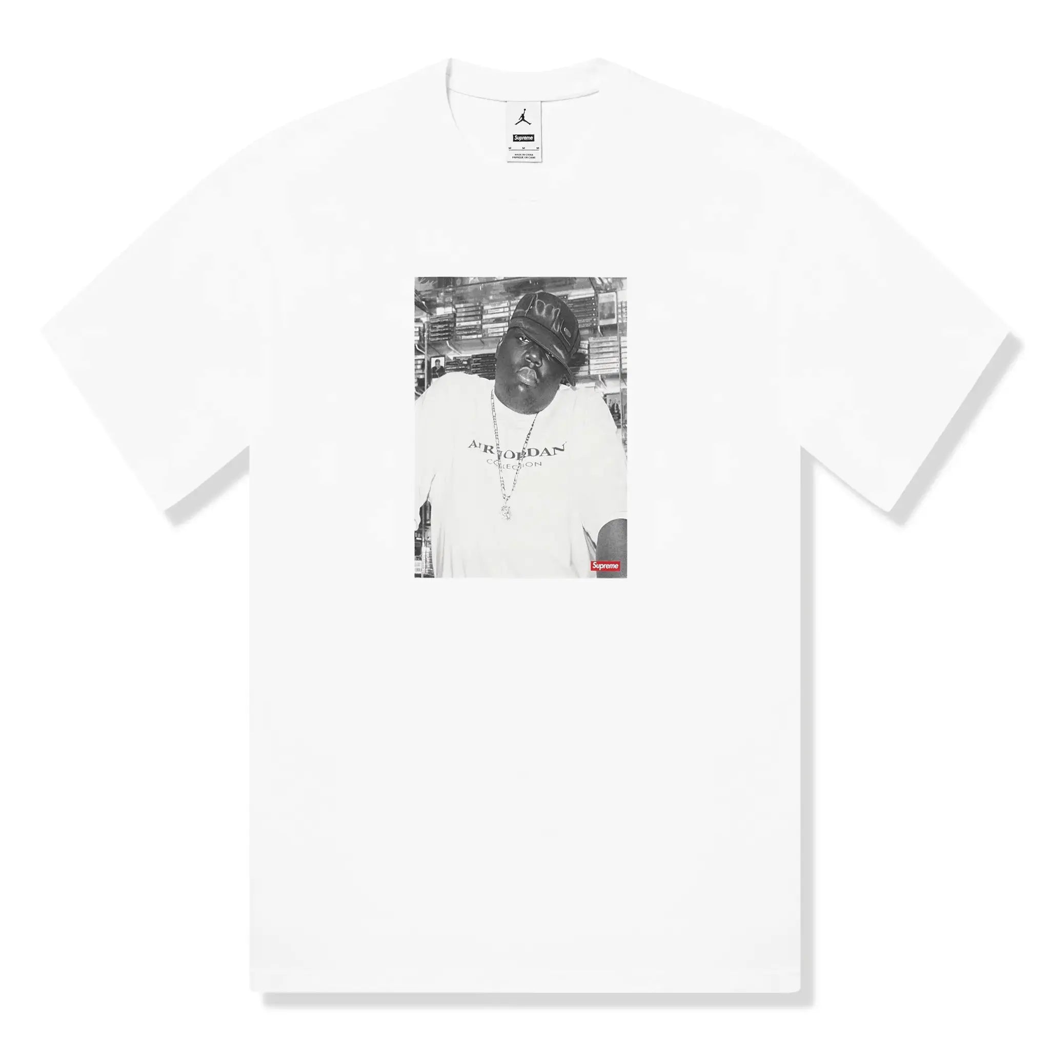 Front view of Supreme x Jordan Biggie White T Shirt FW24KN3 WHITE