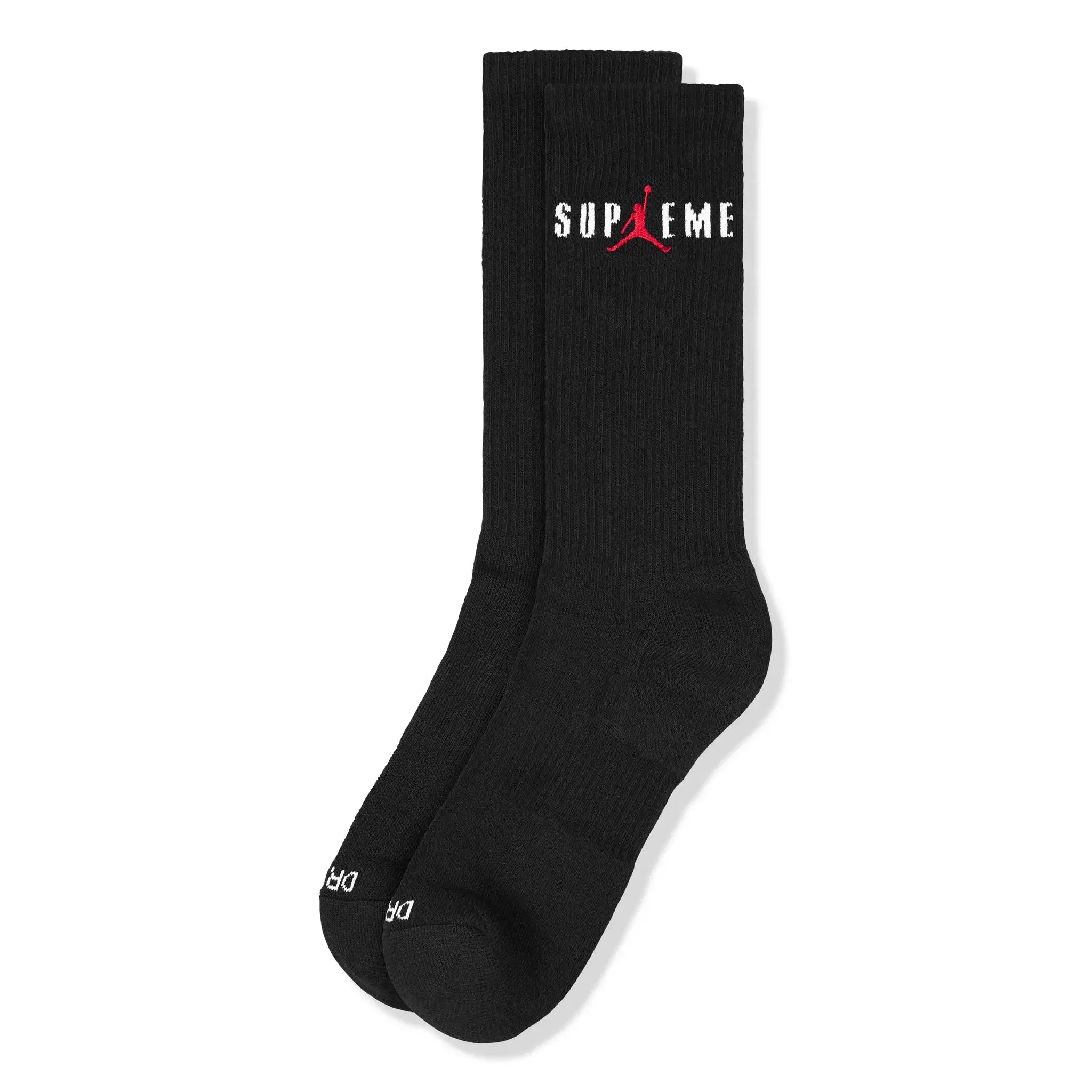 Front view of Supreme x Jordan Black Crew Socks (2 Pack) HF1398-010 | FW24A3 BLACK