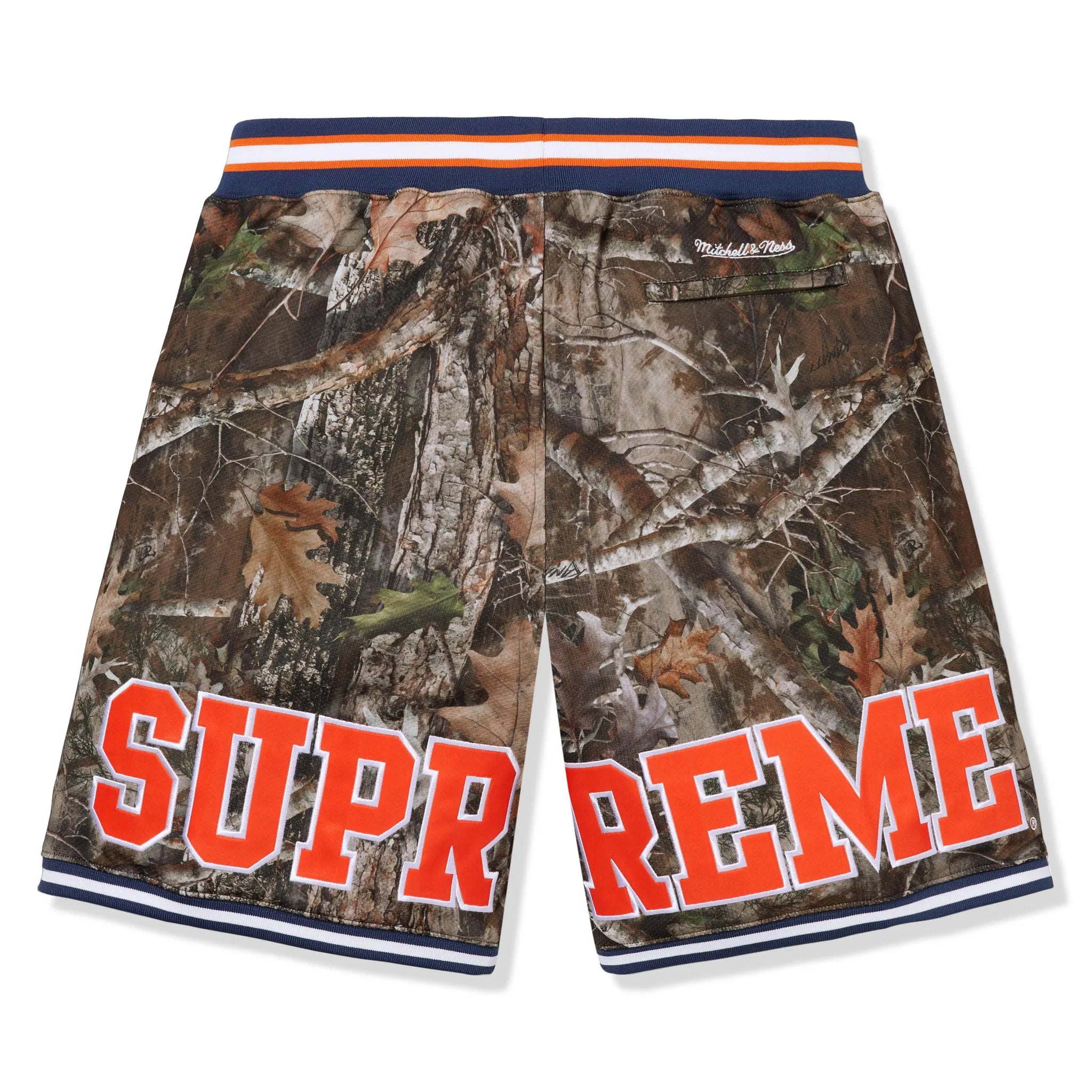 Supreme x Mitchell & Ness NCAA TrueTimber Kanati Camo Basketball Shorts