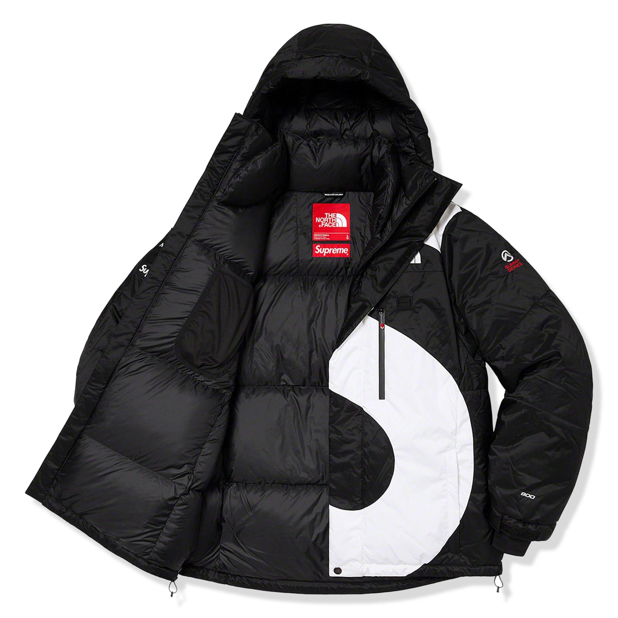 Front open view of Supreme x The North Face Black Himalayan Parka