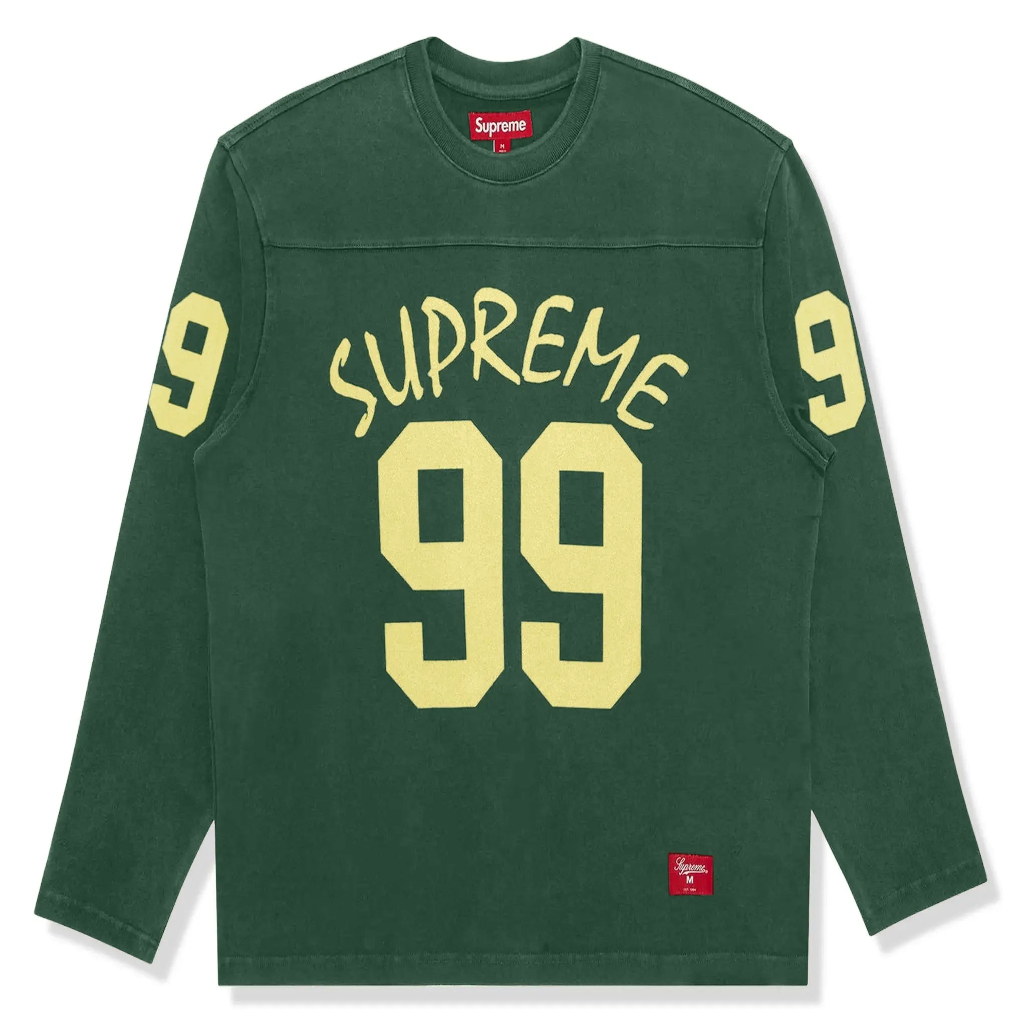 Front view of Supreme 99 L/S Green Football T Shirt