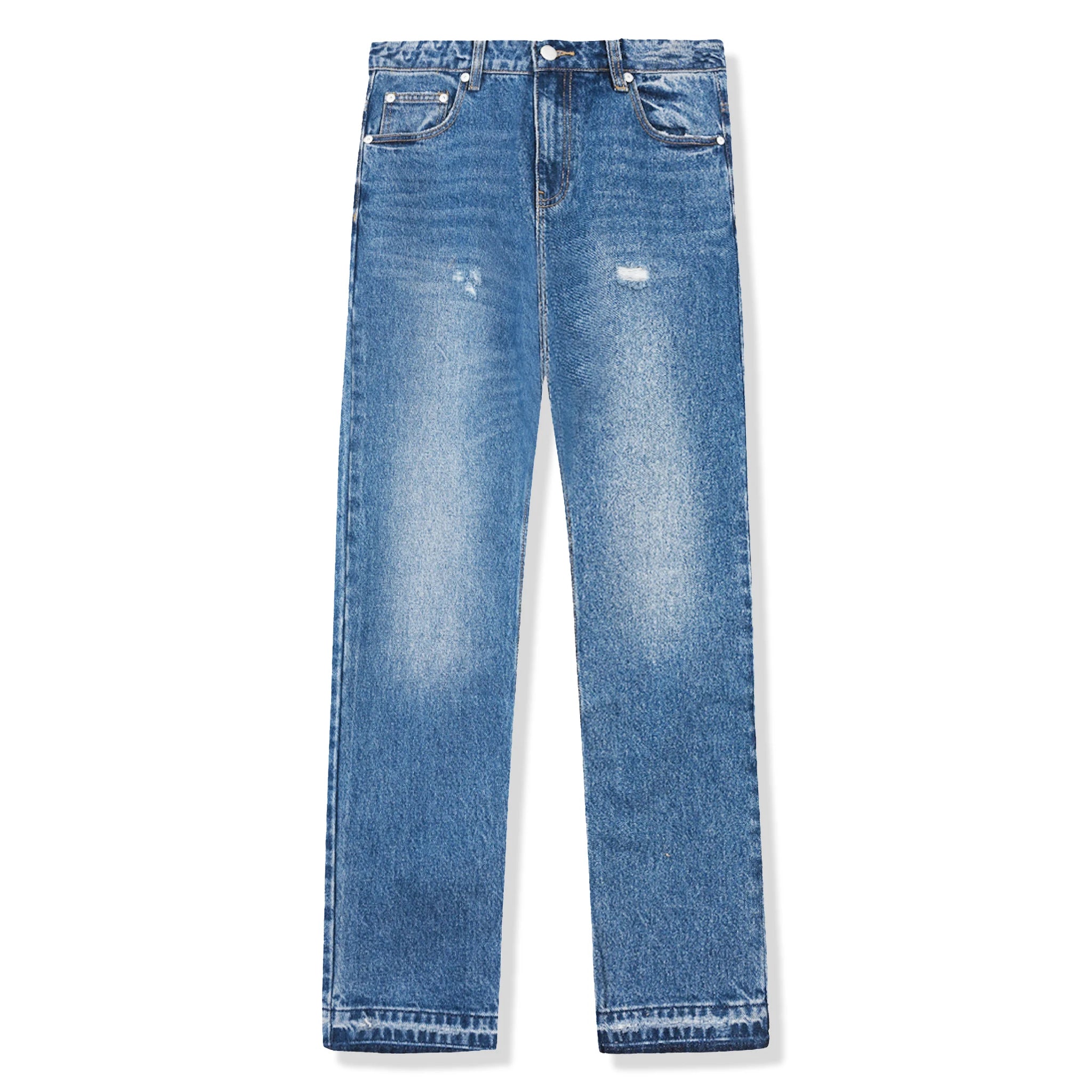 Front view of Syenti Released Hem Jeans Mid Blue