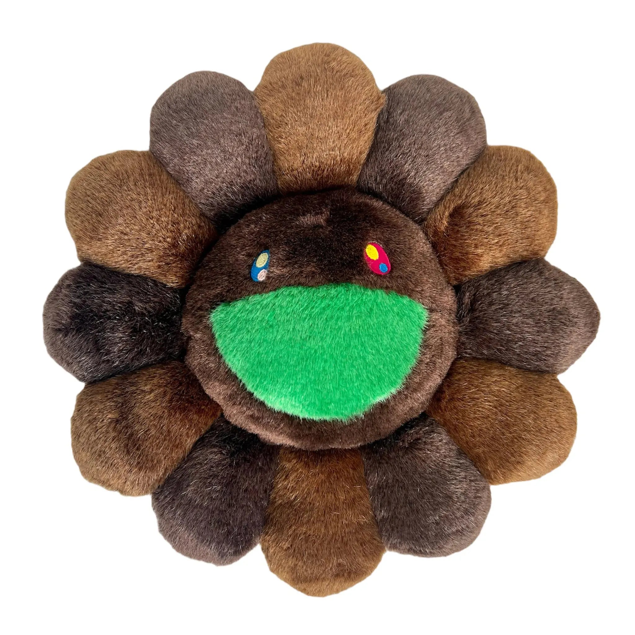 Front view of Takashi Murakami Kaikai Kiki Flower Plush Brown Light Brown