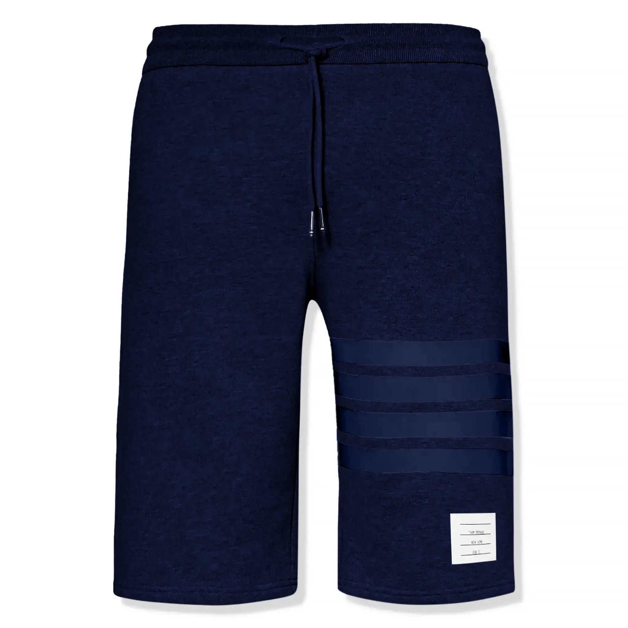 Front view of Thom Browne Classic Loopback 4-Bar Blue Sweat Shorts MJQ012A-06910-415