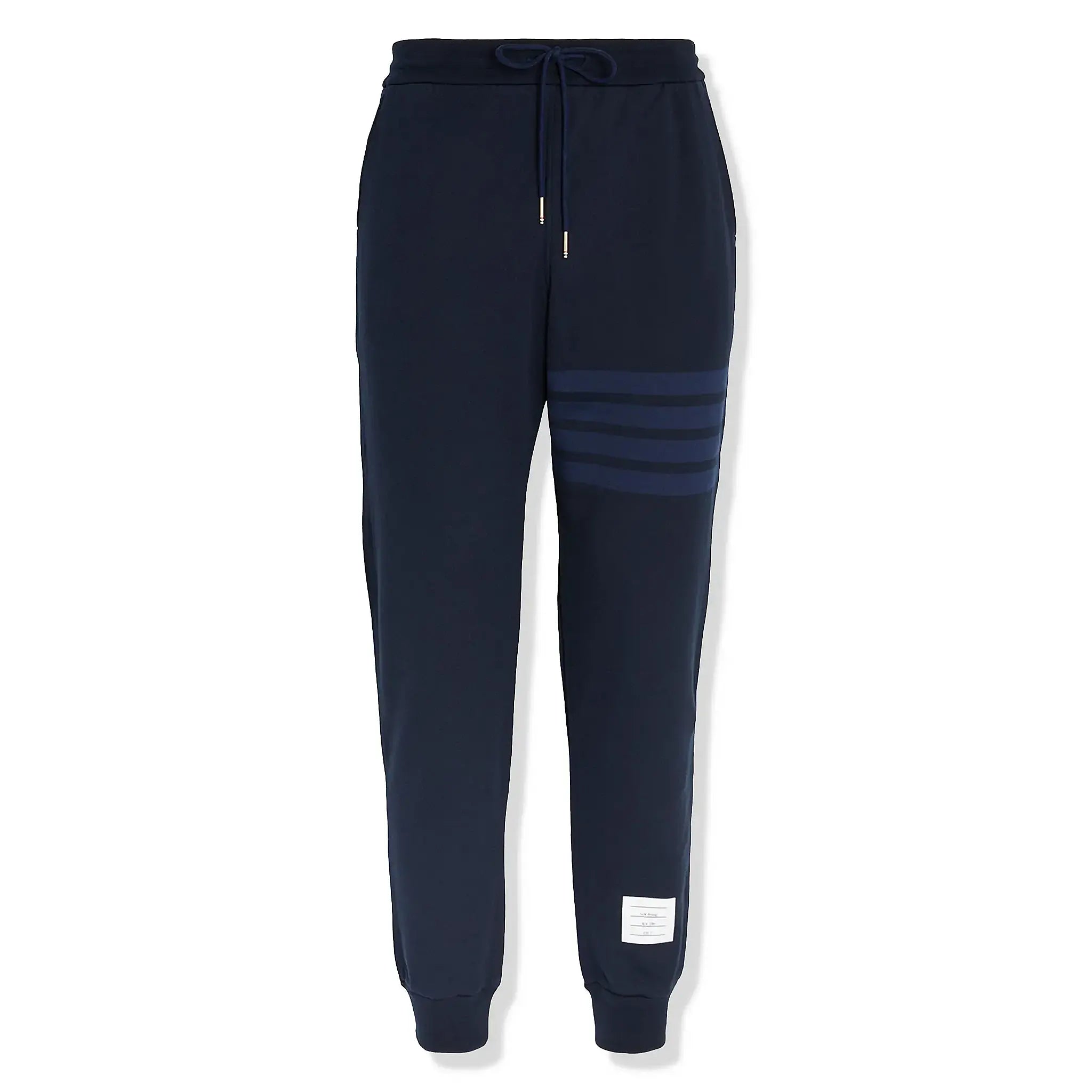 Front view of Thom Browne Classic Loopback 4-Bar Blue Sweatpants MJQ008A-06910-415