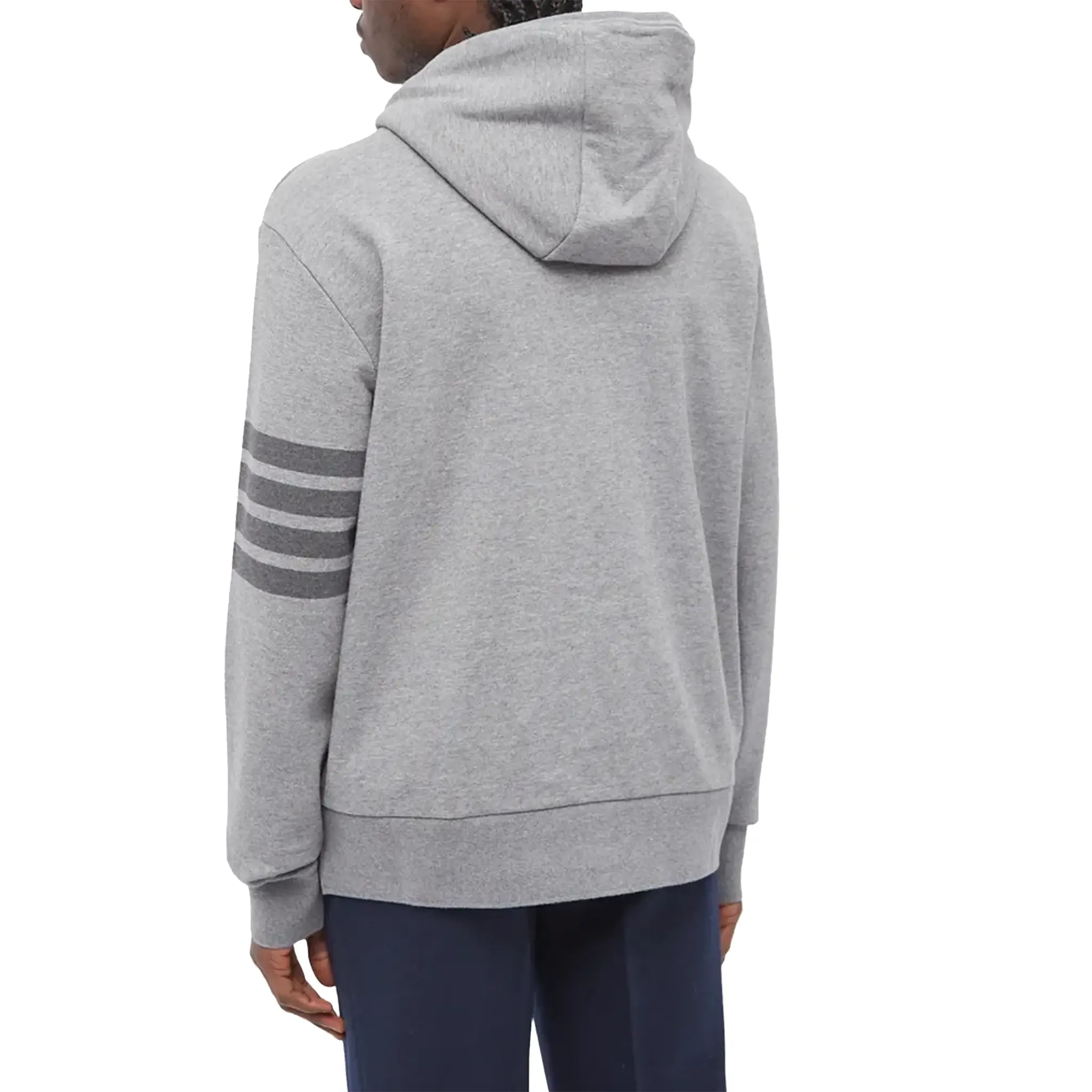 Back view of Thom Browne Classic Loopback 4 Bar Tonal Full Zip Medium Grey Hoodie MJT249A-06910-035