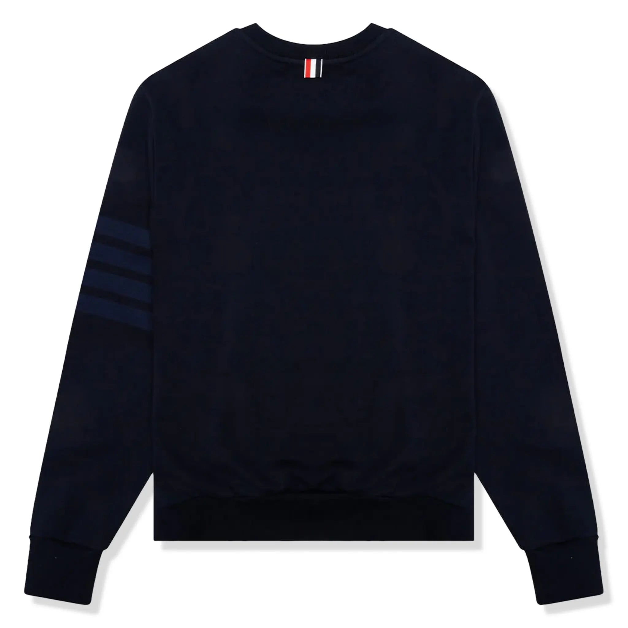 Back view of Thom Browne Classic Loopback 4 Bar Tonal Relaxed Navy Blue Sweatshirt MJT248A-06910-415