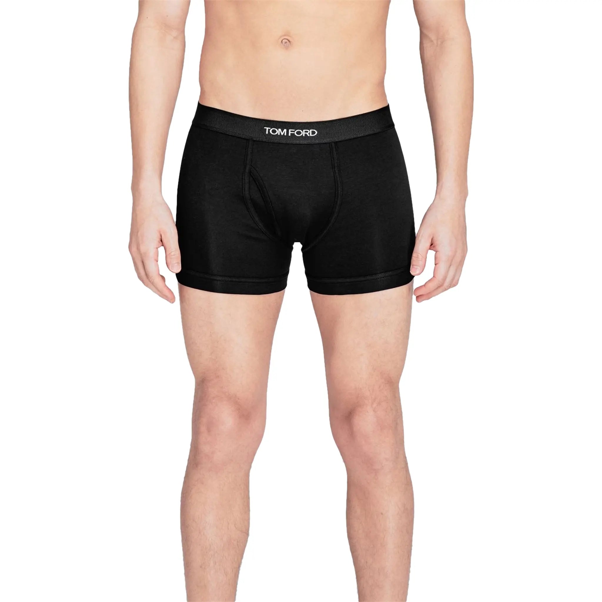 Model Front view of Tom Ford Logo Black Boxer Briefs