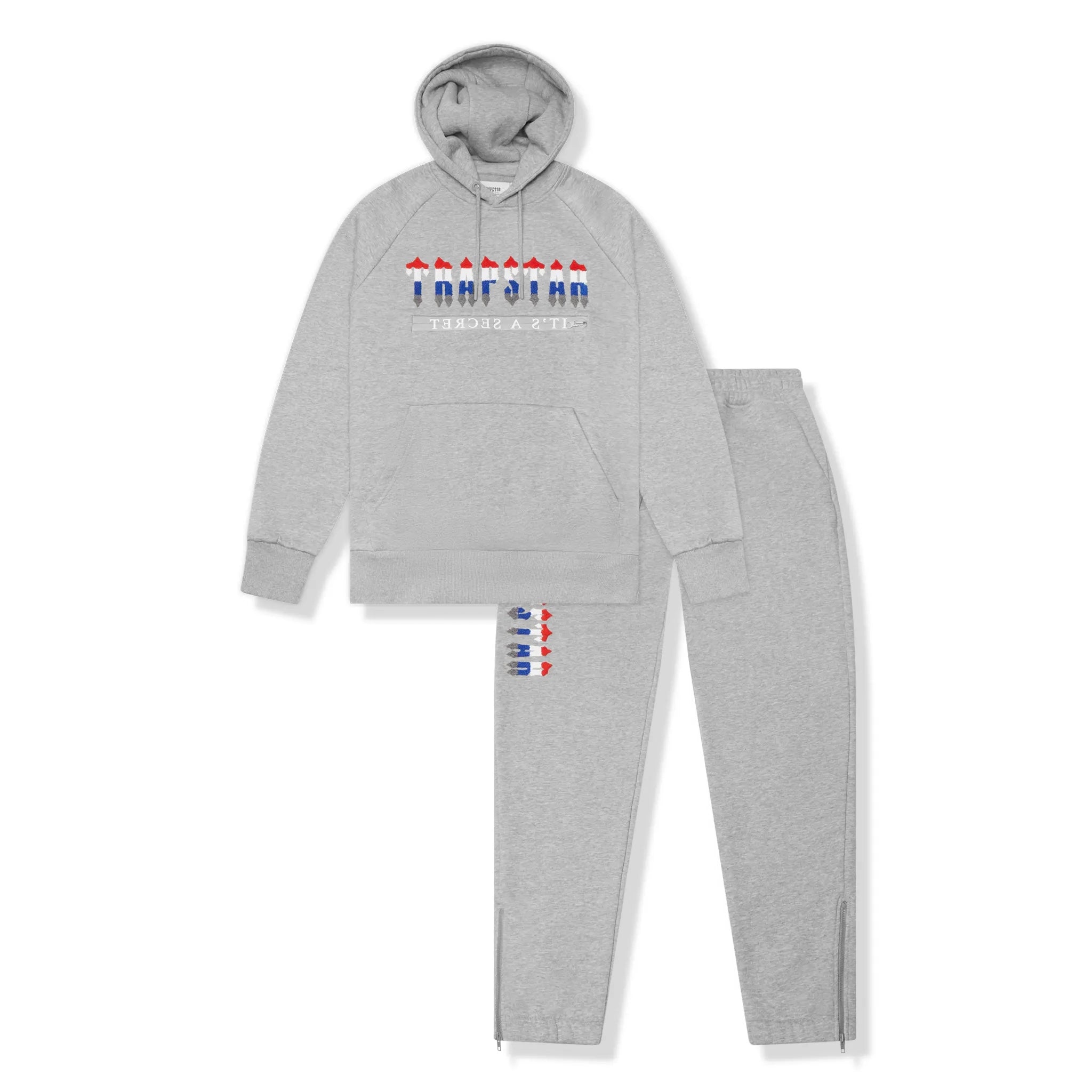 Front view of Trapstar Chenille Decoded 2.0 Grey Revolution Tracksuit