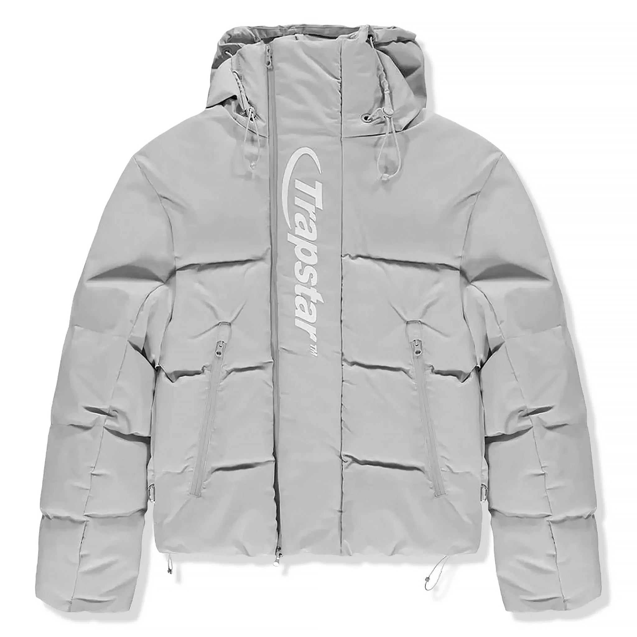 Front view of Trapstar Hyperdrive Light Grey Puffer Jacket