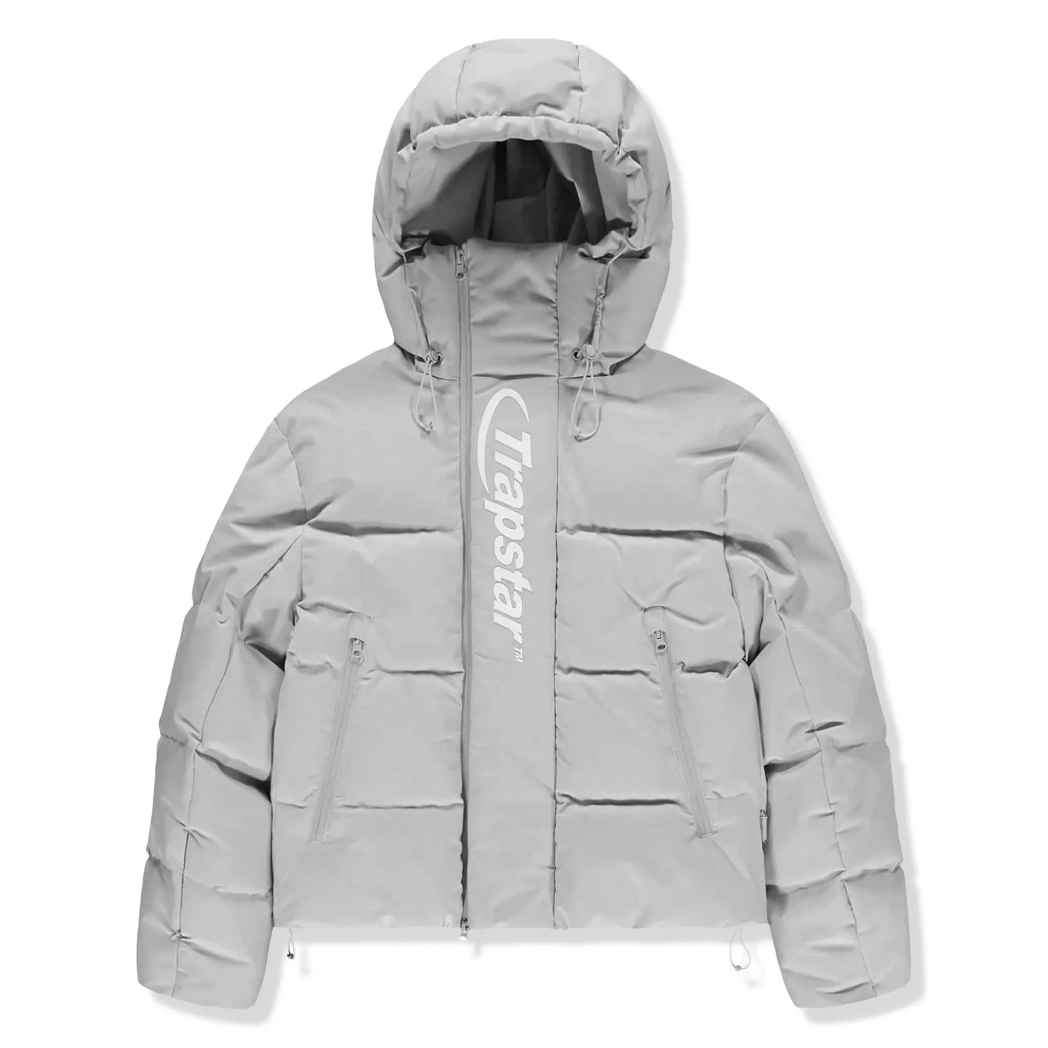 Front view of Trapstar Hyperdrive Light Grey Puffer Jacket