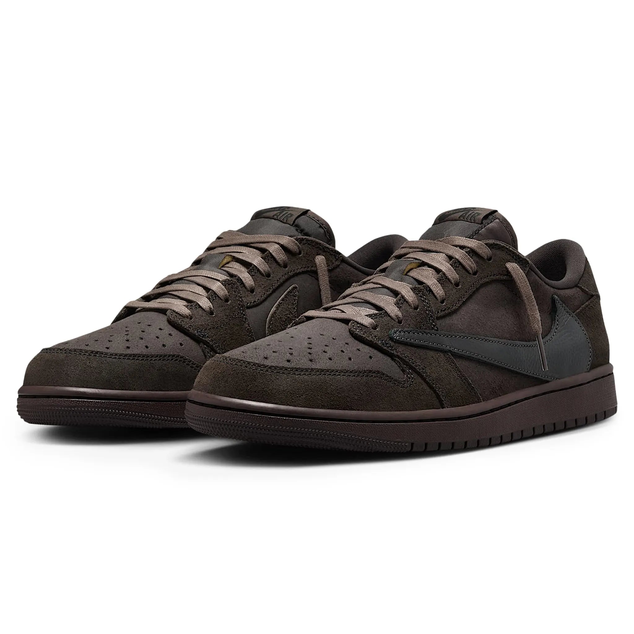 Front View of Travis Scott x Air Jordan 1 Low OG SP Velvet Brown DM7866-202