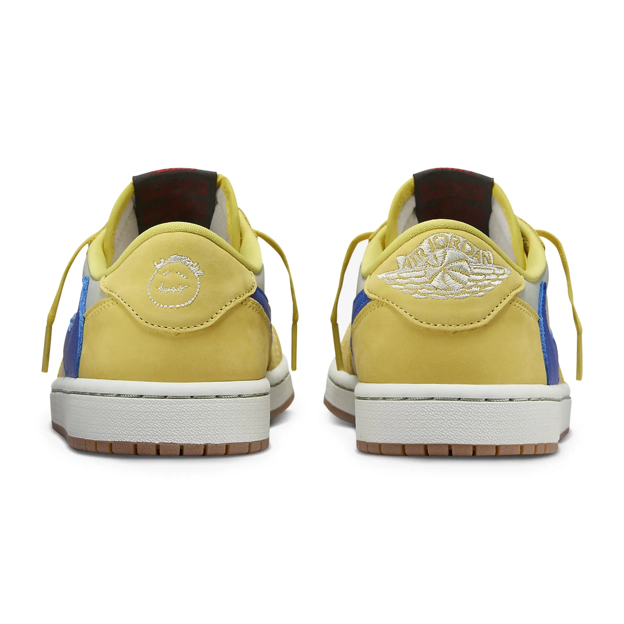 Back view of Travis Scott x Air Jordan 1 Retro Low OG Canary (W) DZ4137-700