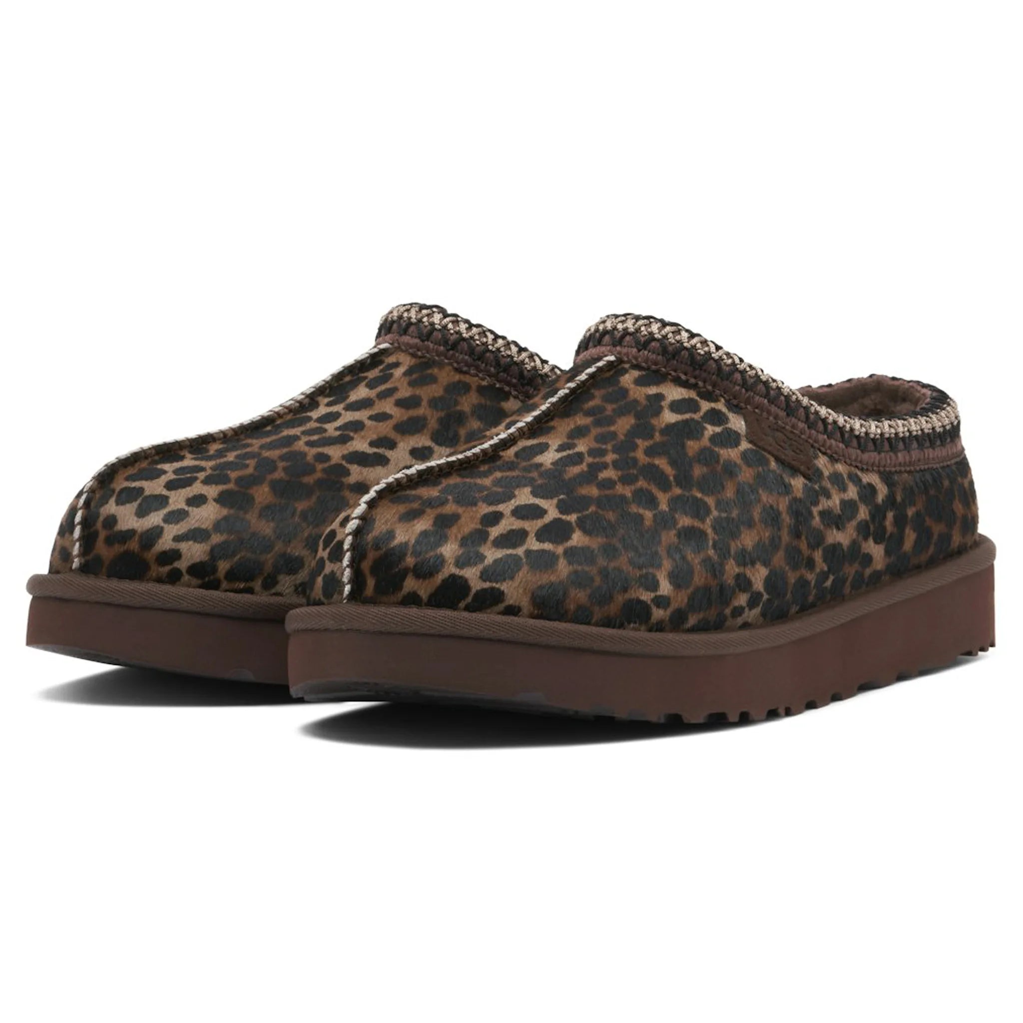 Front side view of UGG Tasman Caspian Burnt Cedar Cheetah Slippers (W) 1158350-BCDR