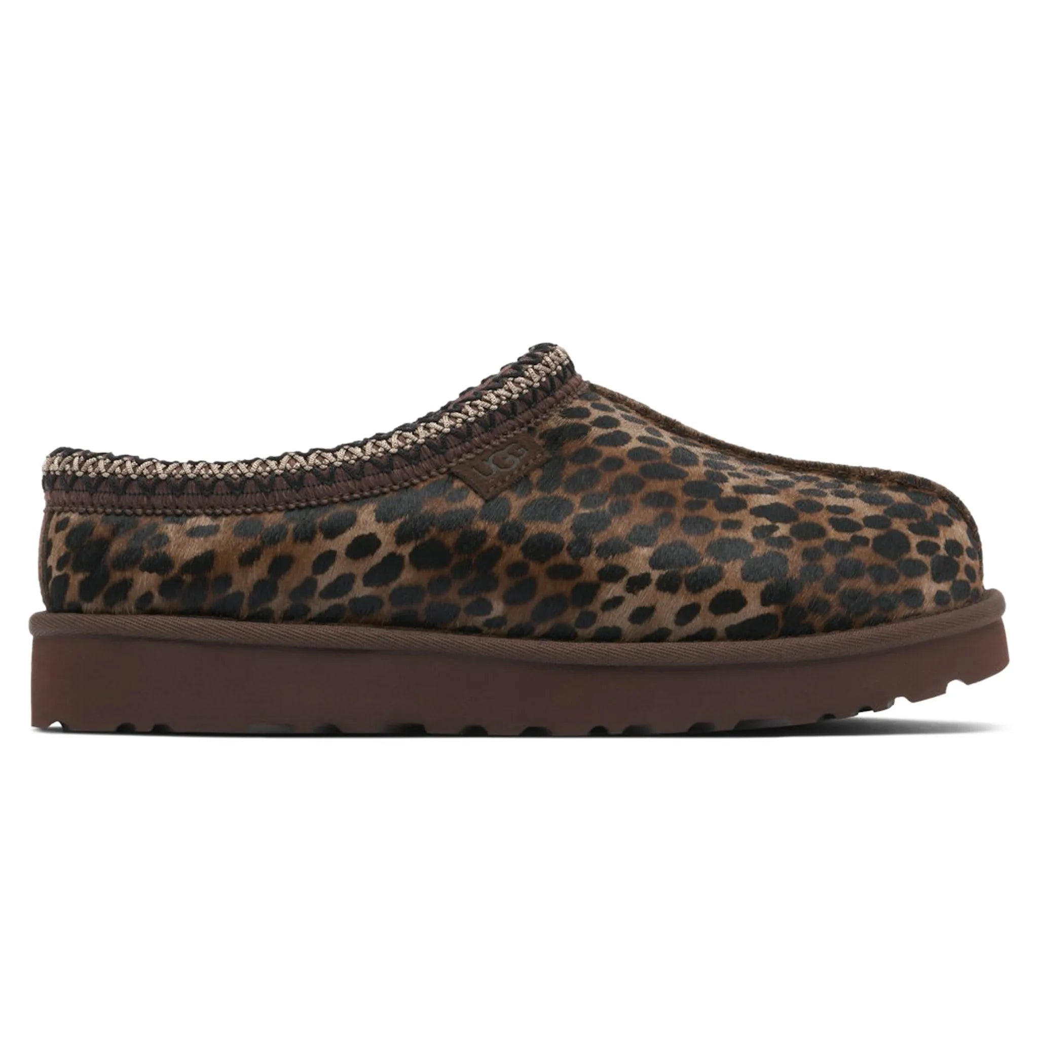 Side view of UGG Tasman Caspian Burnt Cedar Cheetah Slippers (W) 1158350-BCDR