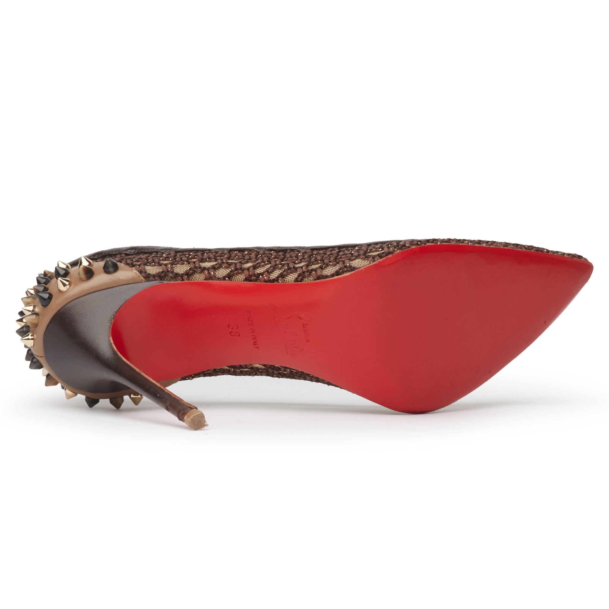 Image of Christian Louboutin Guni Mesh Leather Spike Embellished 100mm Heels