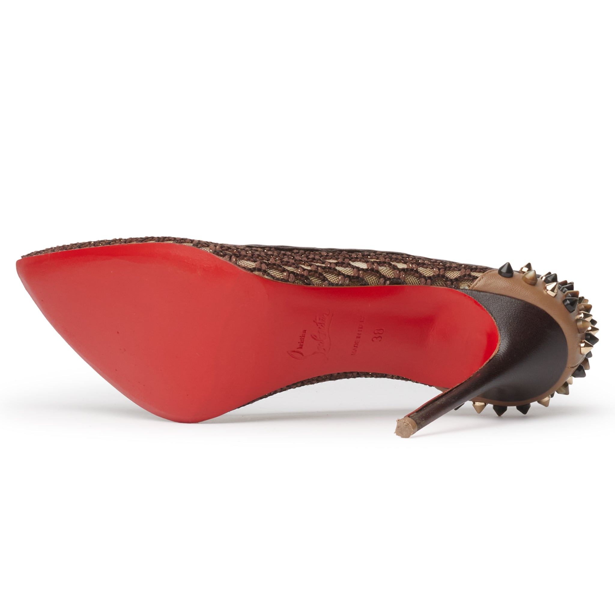 Image of Christian Louboutin Guni Mesh Leather Spike Embellished 100mm Heels