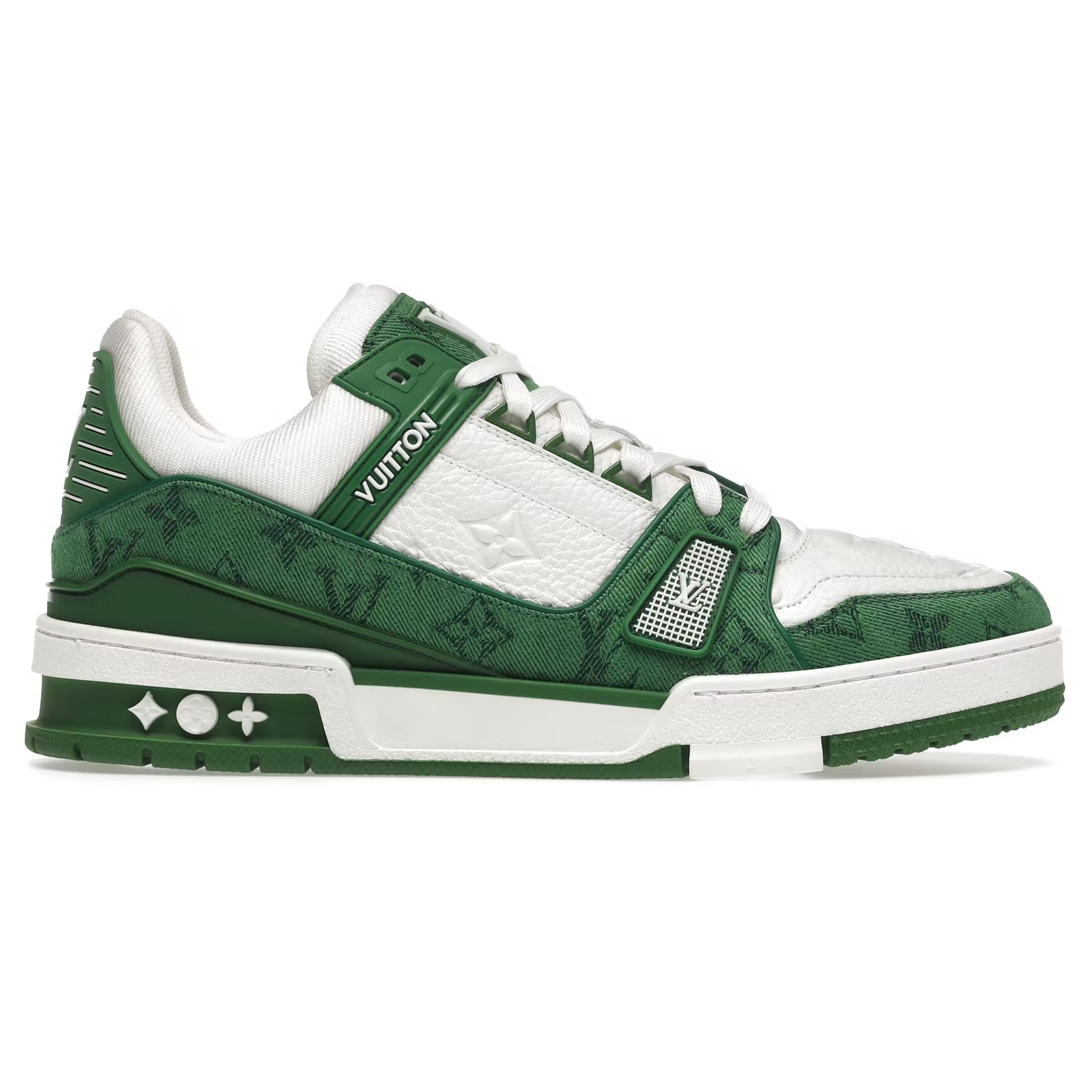 Pre-owned Louis Vuitton Lv Trainer Sneaker Low White Green In White/green