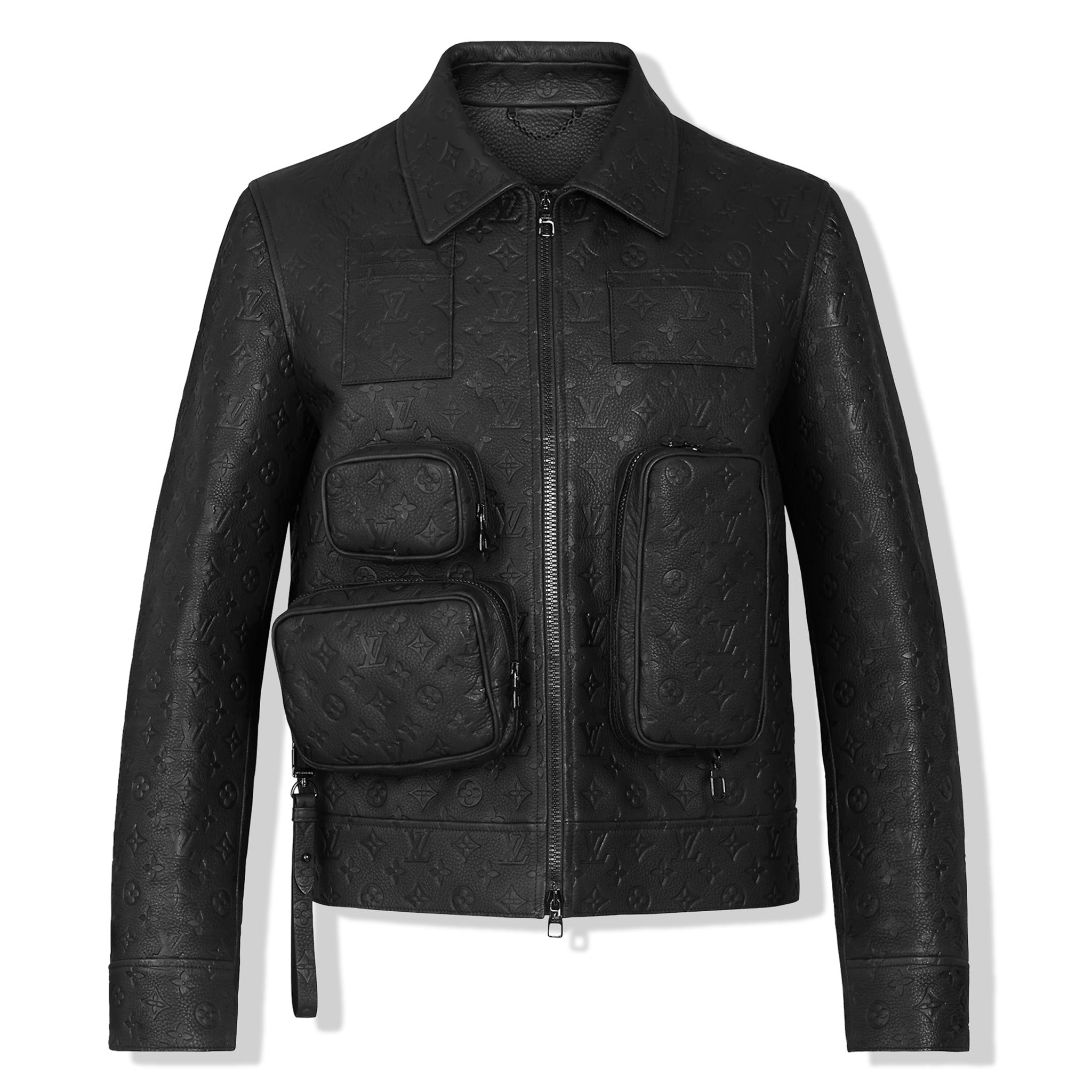 Louis Vuitton Black Leather Scalloped Pockets Blazer Jacket 36 Xs