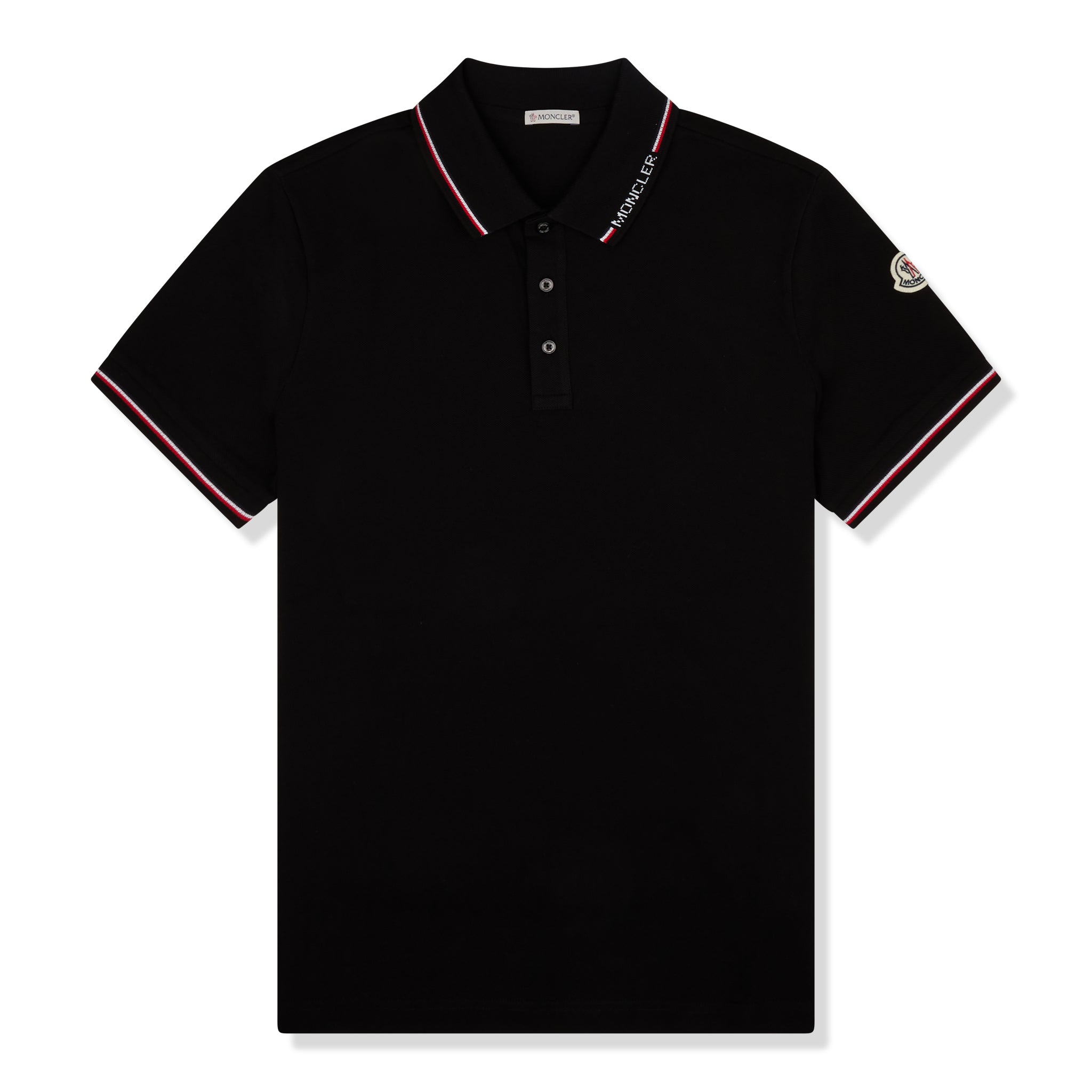 Image of Moncler Trim Logo Black Polo Shirt