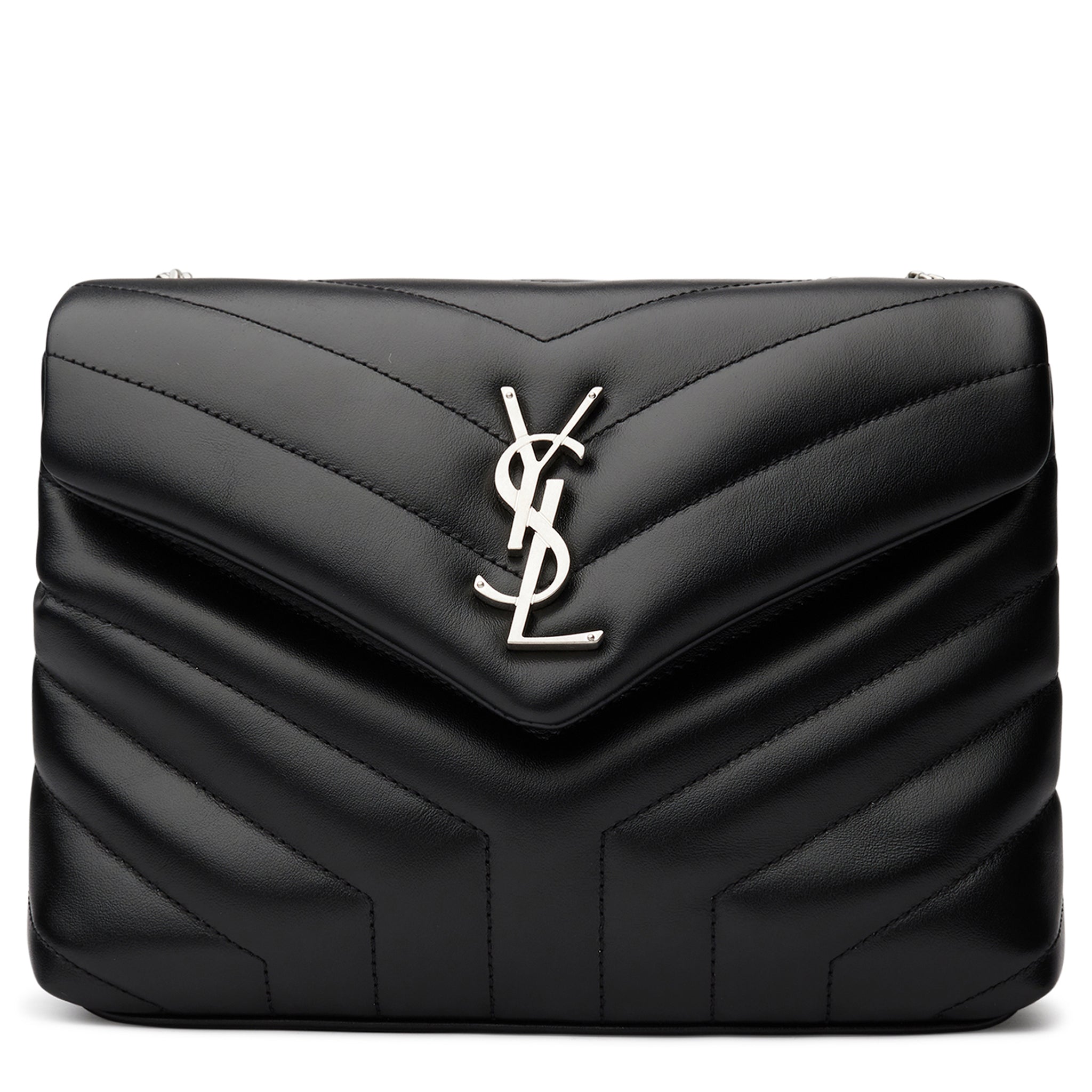 Image of Saint Laurent LouLou Matelasse Leather Small Black Chain Shoulder Bag